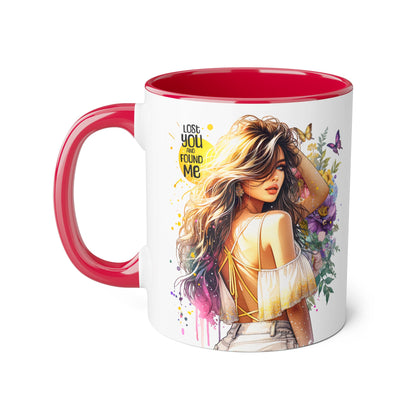 Lost You Found Me Accent Mug, Inspirational Coffee Cup, Gift for Her, Floral Art, Unique Drinkware, Birthday Mug