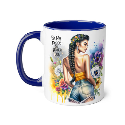 Artistic Black Handle Mug with Inspirational Message, Be My Peace or Peace Out, Unique Gift for Coffee Lovers, Colorful Floral Design, [...]