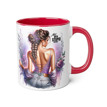 Not With Stupid Anymore Humoristic Bohemian Accent Mug, Artful Coffee Cup for Unique Gifts, Decorative Drinkware, Home Decor, Thoughtful Present