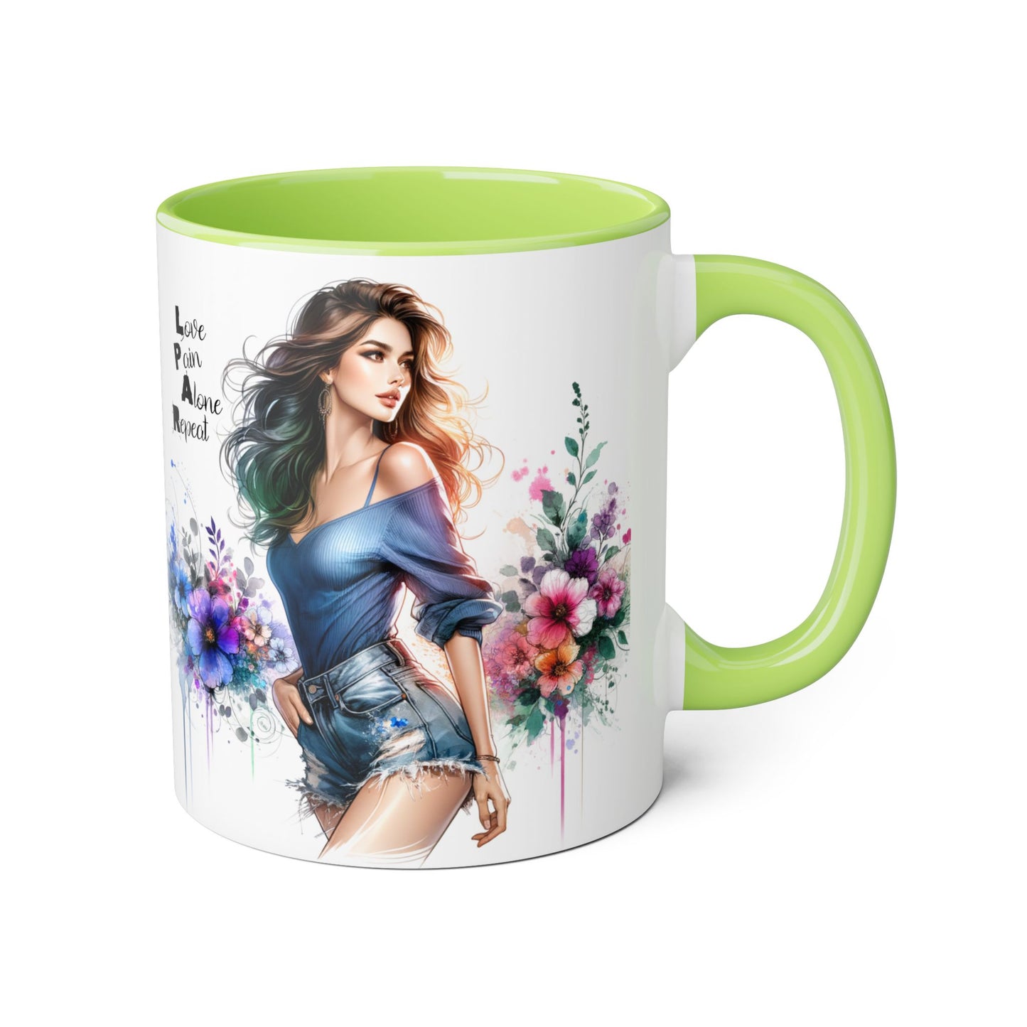 Stylish Accent Mug, Love Pain Alone Repeat Mug, Floral Design Coffee Cup, Gift for Her, Motivational Drinkware