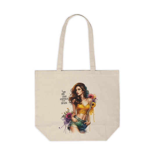 I Am My Own Happily Ever After Stylish Floral Canvas Tote Bag, Eco-Friendly Shopping, Summer Vibes, Gift for Her, Beach Bag, Reusable Tote