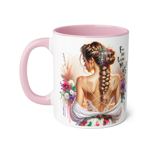 Bohemian Floral Accent Mug, Free and Loving Me Coffee Cup, Gifts for Her, Birthday, Inspirational Drinkware, Home Decor