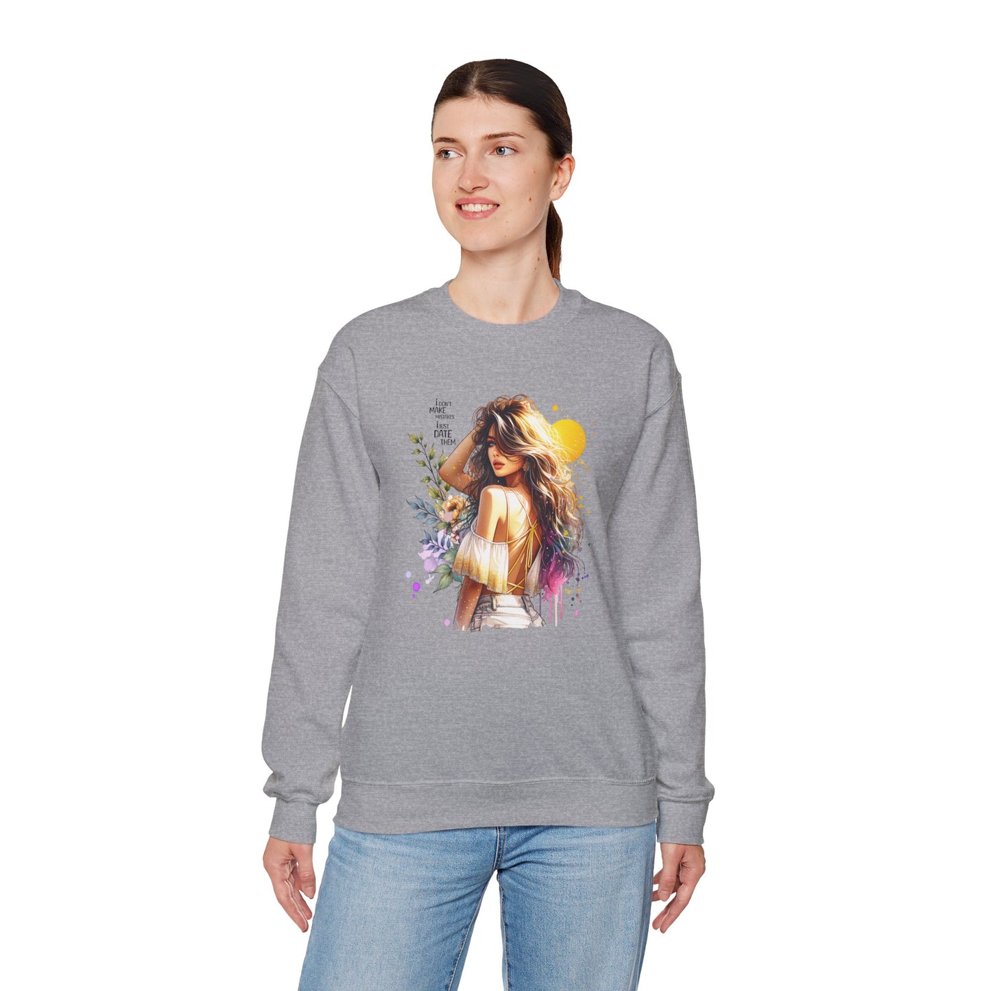 I Don`t  Make Mistakes, I Just Date Them Chic Floral Art Crewneck Sweatshirt, Cozy Gift for Her, Casual Wear, Fashionable Sweatshirt, Relaxed Style