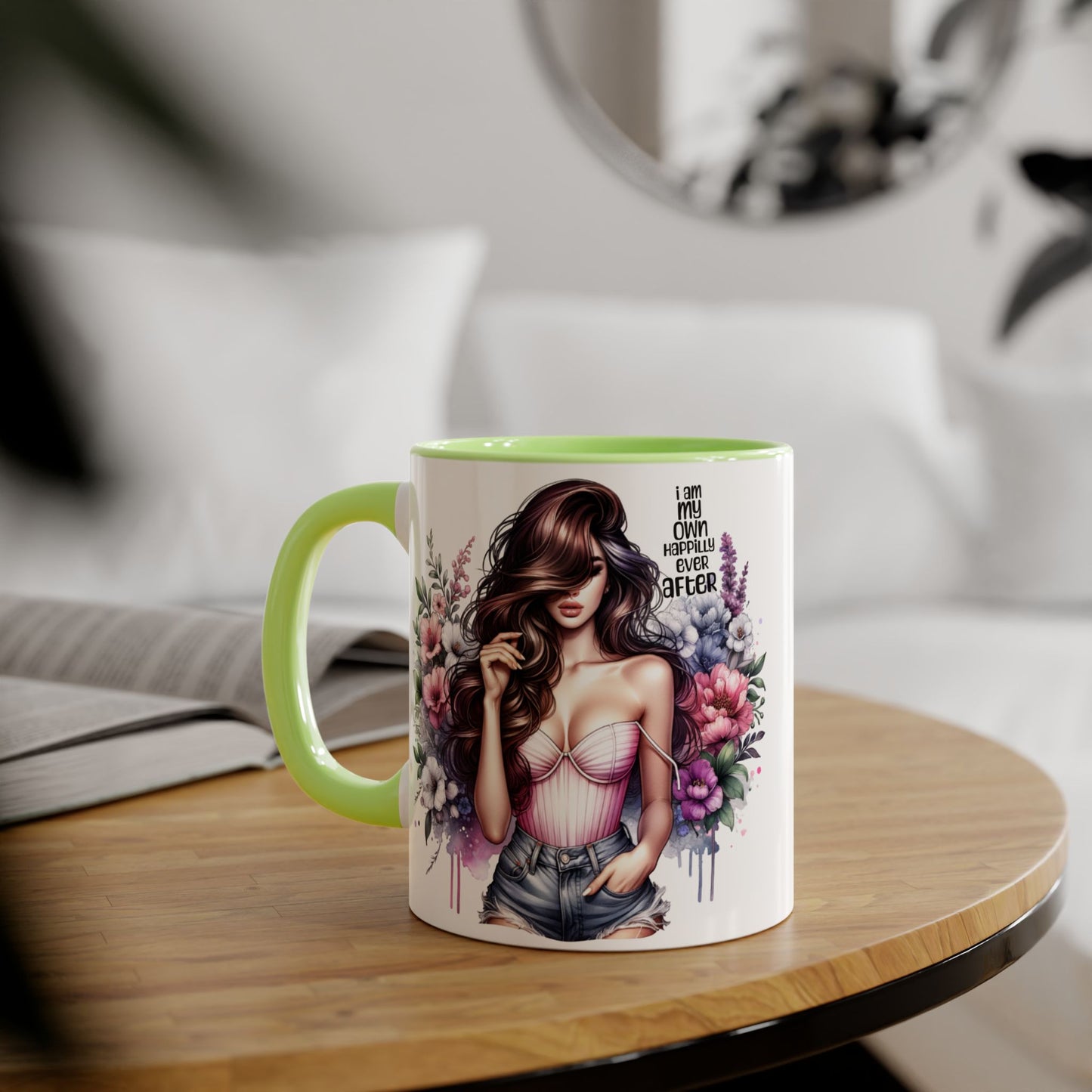 I Am My Own Happily Ever After Empowered Floral Accent Mug, Encouragement Gift for Women, Inspirational Coffee Cup, Self-Love Decor, Black Handle Mug