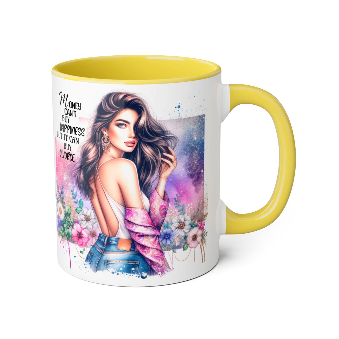 Money Can't Buy Happiness But It Can Buy Divorce Humoristic Empowerment Mug for Self-Love, Coffee Cup, Birthday Gift, Inspirational Decor, Divorce Gift, Floral Design