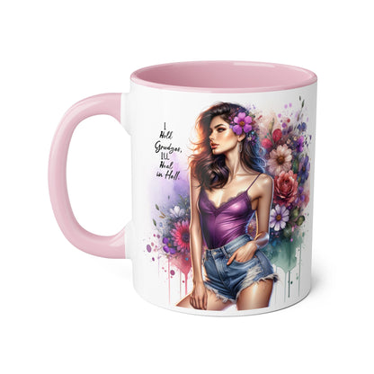 I Hold Grudges, I'll Heal in Hell Stylish Accent Mug with Floral Design, Inspirational Gift for Her, Coffee Lover's Cup, Unique Home Decor, Birthday or Holiday Present