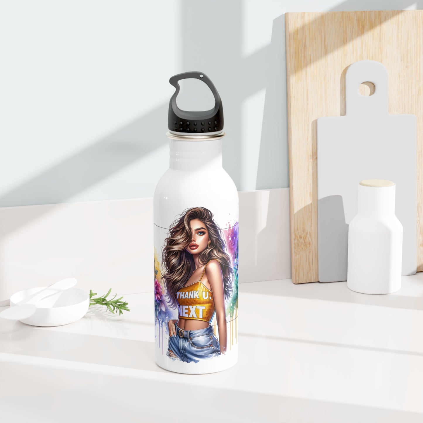 Thank U, Next Colorful Motivational Stainless Steel Water Bottle, Inspirational Travel Mug, Hydration Bottle, Thank U Next Gift, Floral Hydration Flask