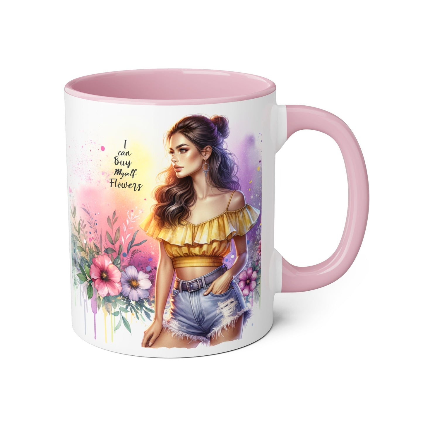 I Can Buy Myself Flowers Colorful Floral Accent Mug, 11oz Coffee Cup, Bohemian Style Drinkware, Perfect Gift for Garden Lovers, Ideal for Birthdays, Mother's Day