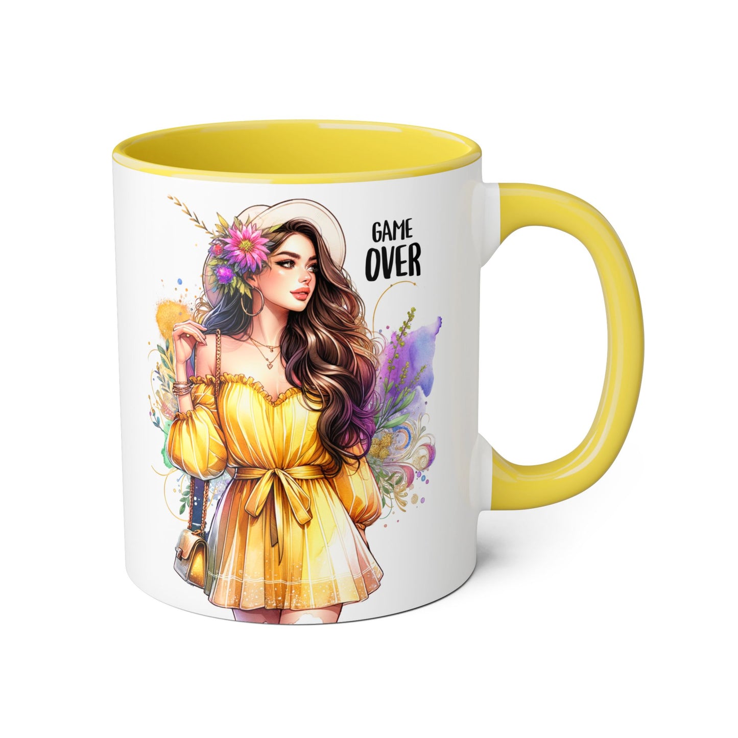 Colorful Game Over Accent Mug, 11oz Coffee Cup, Unique Art Gift, Fun Drinkware, Birthday, Celebration, Decorative Mug