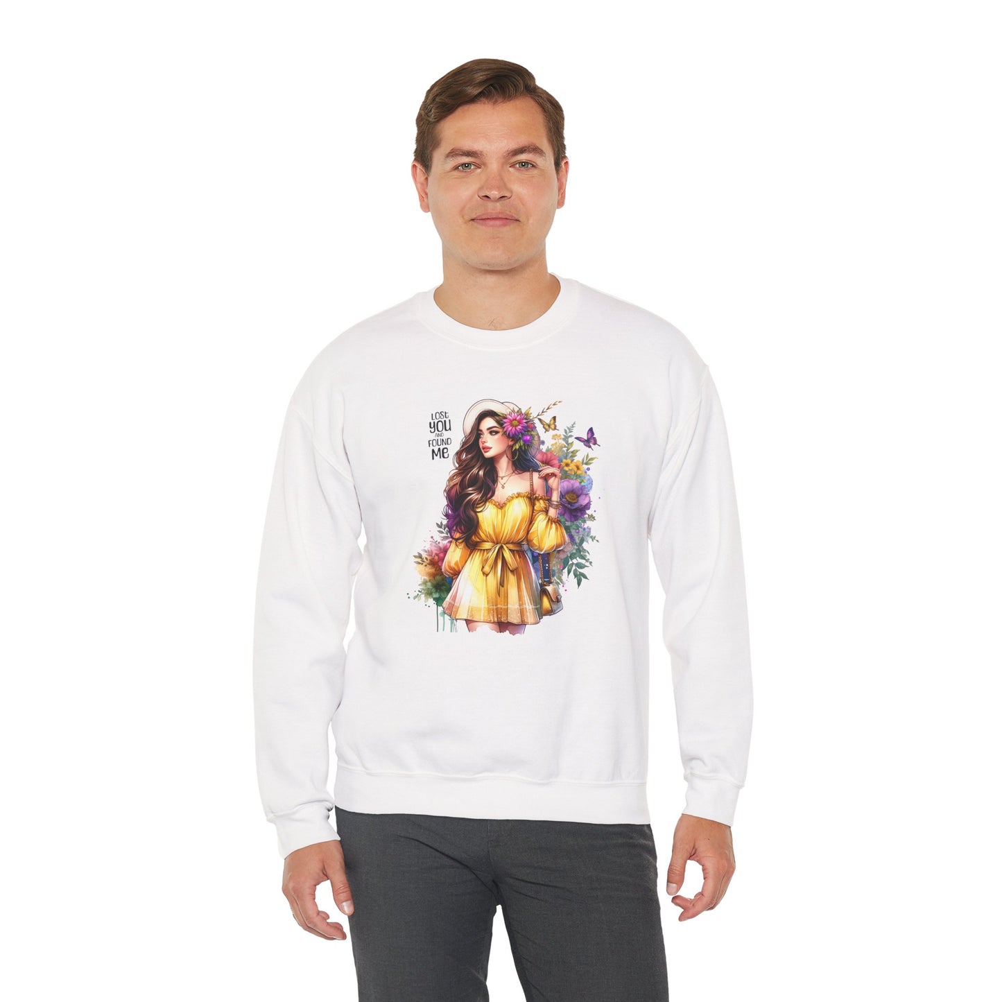 Lost You And Found Me Floral Art Crewneck Sweatshirt, Cozy Unisex Sweater, Gift for Her, Spring Fashion, Inspirational Apparel