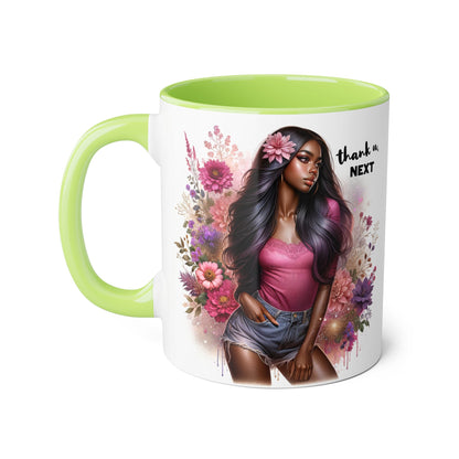 Thank U, Next Floral Artistic Accent Mug, Thank You Next Coffee Cup, Colorful Gift for Her, Boho Style Ceramic Mug, Unique Tea Mug