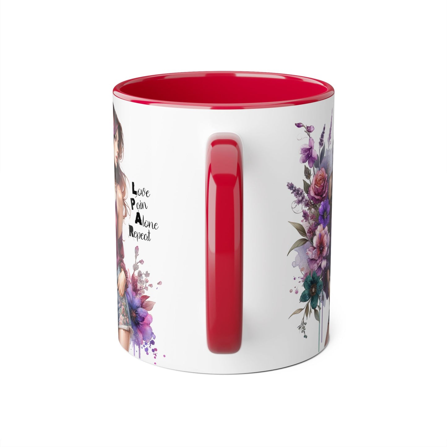 Bohemian Floral Accent Mug | Love Pain Alone Repeat Gift for Her, Inspirational Coffee Cup, Unique Home Decor, Art Mug