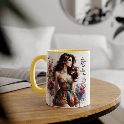 I Was Married Before But I'm Better Now Humoristic Inspirational Floral Accent Mug, Motivational Gift for Her, Home Decor Coffee Cup, Artful Tea Mug, Unique Present for Self-Care