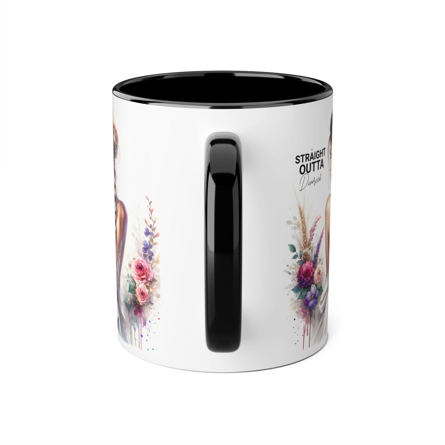 Straight Outta Divorced Humoristic Elegant Floral Accent Mug - Perfect Gift for Wedding, Birthdays, or Just Because, Straight Outta, Personalized Coffee Cup