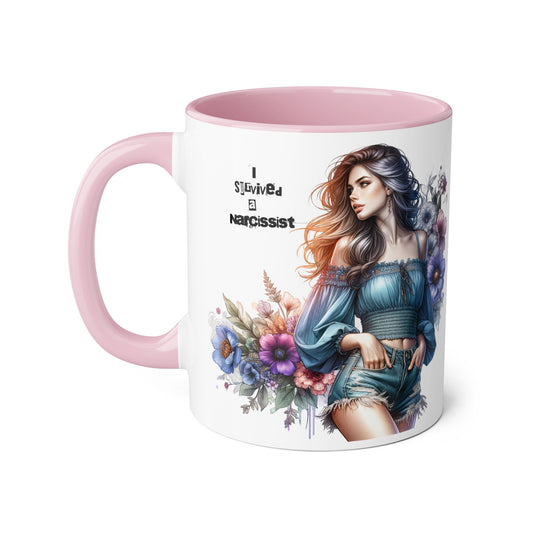 I Survived a Narcissist Accent Mug, Inspirational Coffee Cup, Unique Gift for Survivors, Floral Design, Self-Care Drinkware