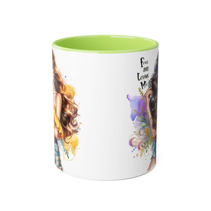 Free Spirit Accent Mug, Boho Coffee Cup, Inspirational Gift, Art Lover's Mug, Unique Home Decor, Stylish Drinkware