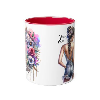 Yuck Fou Boho Floral Accent Mug, 11oz | Artistic Coffee Cup, Gift for Her, Stylish Drinkware, Home Decor, Mother's Day Present