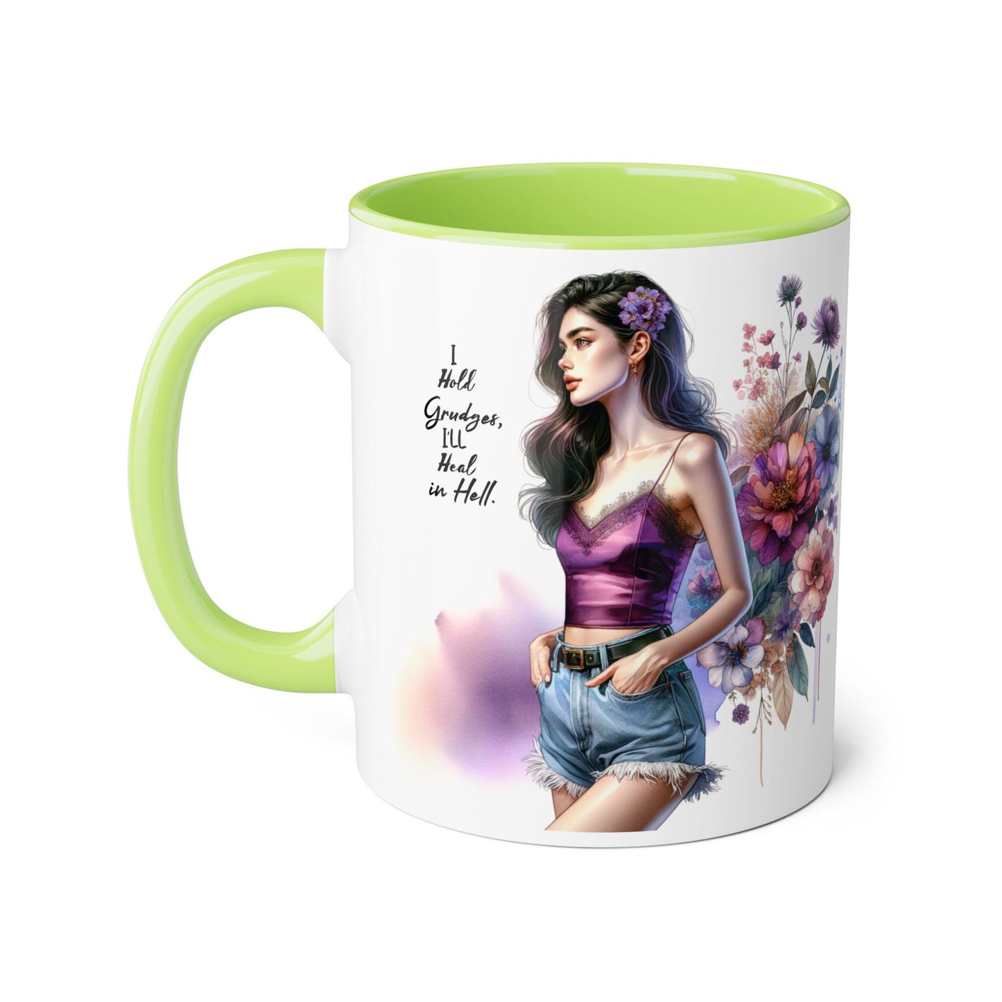 I Hold Grudges, I'll Heal in Hell Boho Floral Accent Mug - Perfect Gift for Grandmas, Coffee Lovers, Home Decor, Birthday, Mother's Day