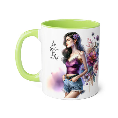 I Hold Grudges, I'll Heal in Hell Boho Floral Accent Mug - Perfect Gift for Grandmas, Coffee Lovers, Home Decor, Birthday, Mother's Day