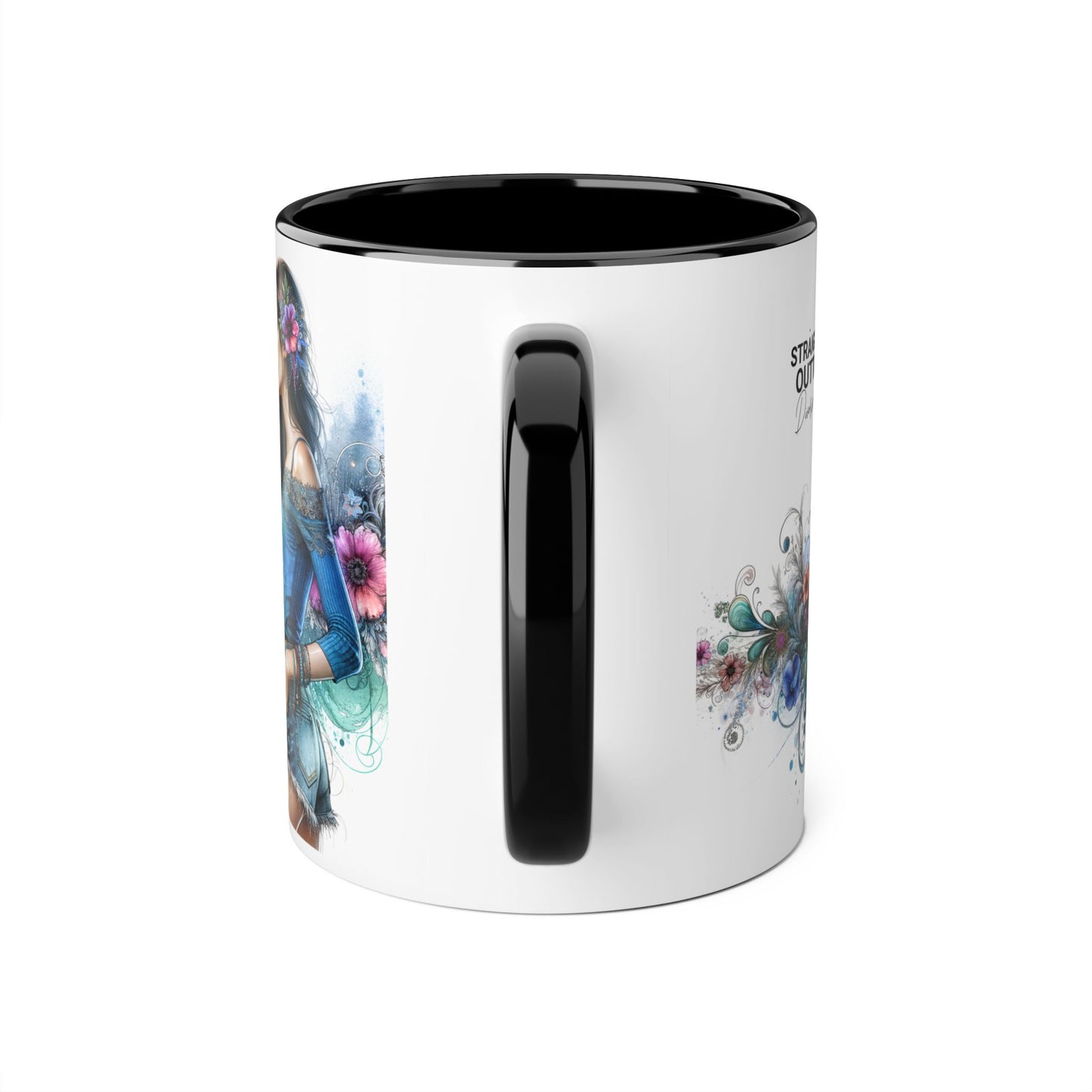 Straight Outta Divorced Humoristic Bohemian Accent Mugs with Floral Art – Trendy Coffee Cup, Gift for Friends, Decor, Home, Birthday, or Celebration