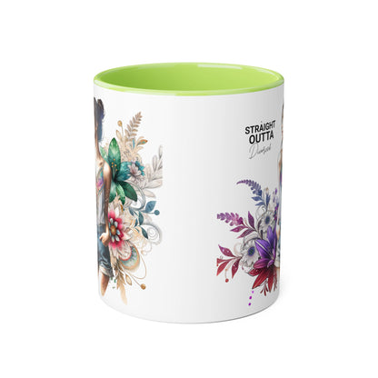 Straight Outta Divorced Humoristic Vibrant Accent Mugs, 11oz - Perfect for Gifts, Home Decor, Coffee Lovers, Birthdays, and Celebrations