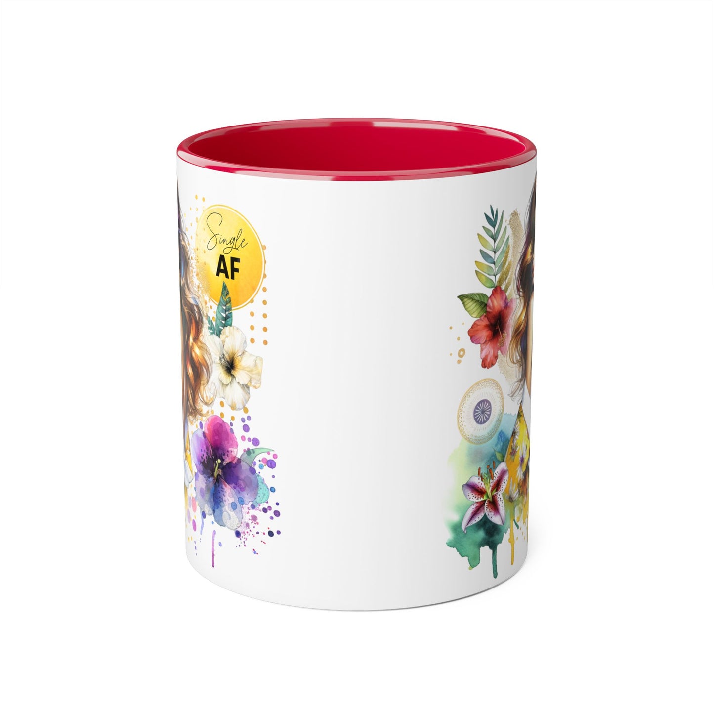 Single AF Colorful Motivational Accent Mug with Floral Design, Perfect for Gifts and Daily Inspiration