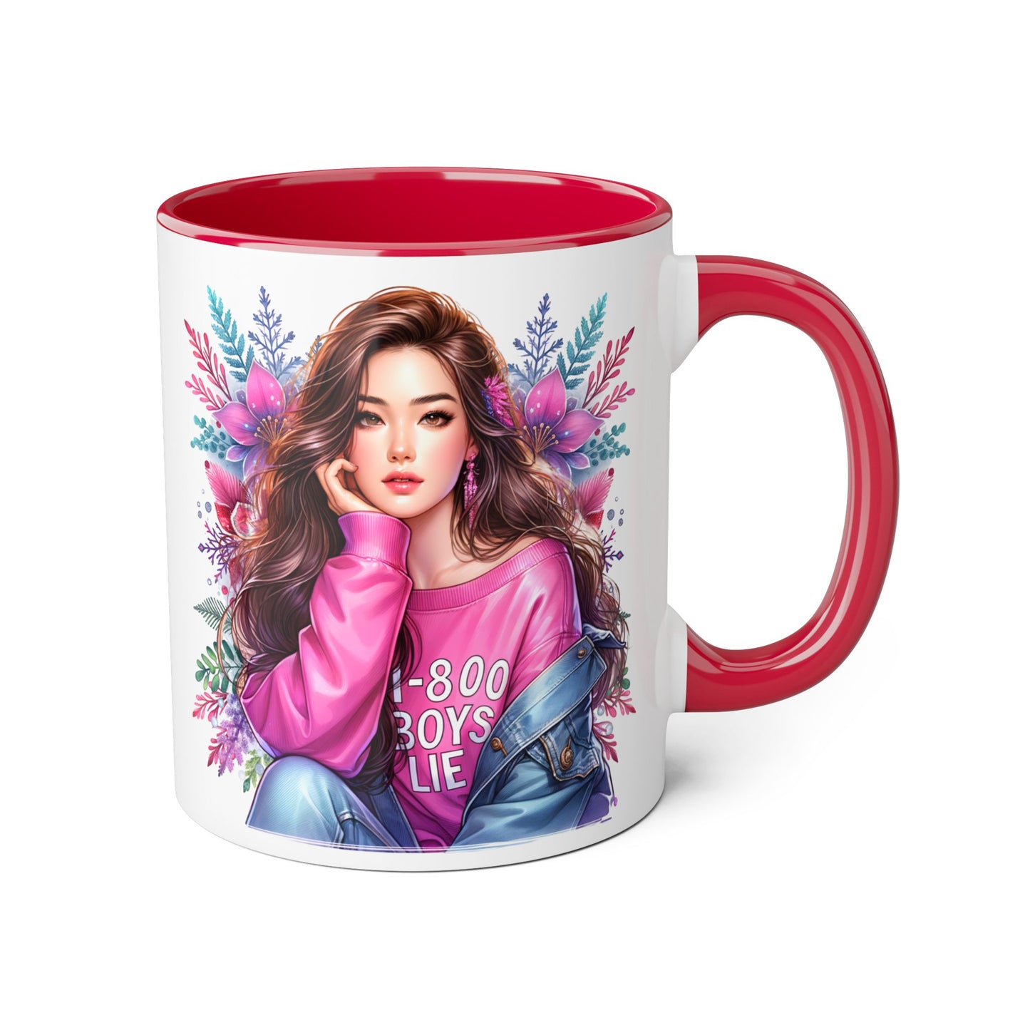 1-800-BOYS-LIE Chic Floral Accent Mug - Perfect Gift for Tea Lovers, Stylish Drinkware, Coffee Cup for Her, Women's Empowerment Decor, Trendy Floral Mug