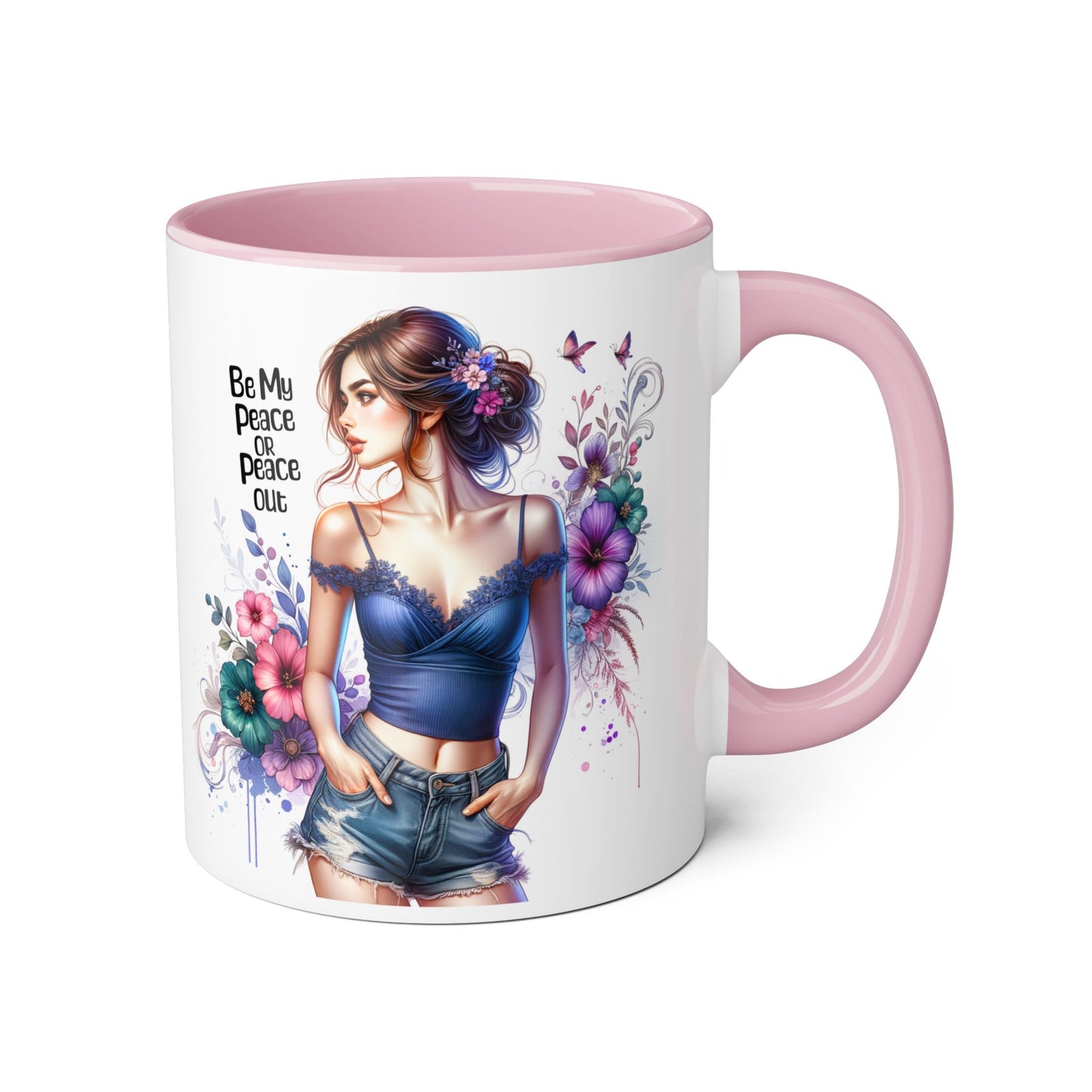 Be My Peace or Peace Out Bohemian Themed Accent Mug, Artist Cup, Unique Gift, Floral Coffee Cup, Inspirational Quote Mug