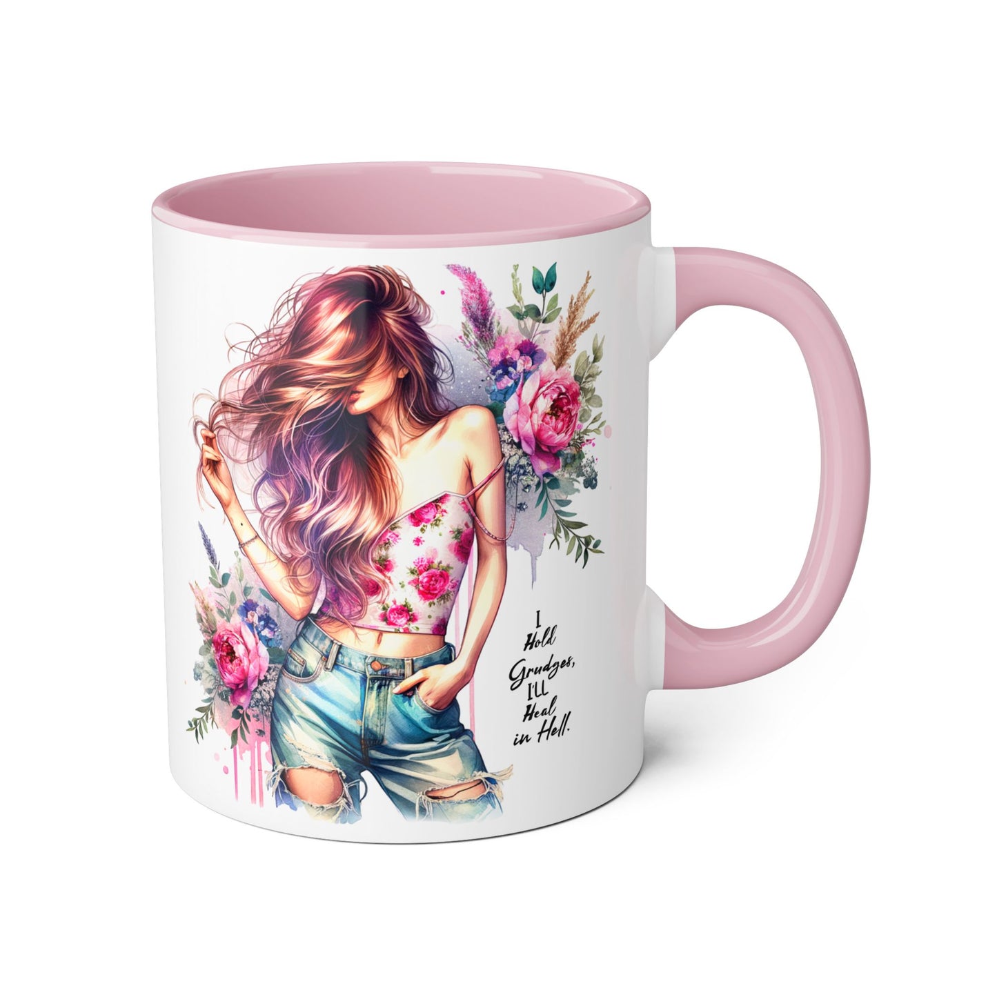 I Hold Grudges, I'll Heal in Hell  Humoristic Bohemian Floral Accent Mug - Drinkware for Tea Lovers, Coffee Enthusiasts, Gift for Friends, Home Decor, Artful Mugs