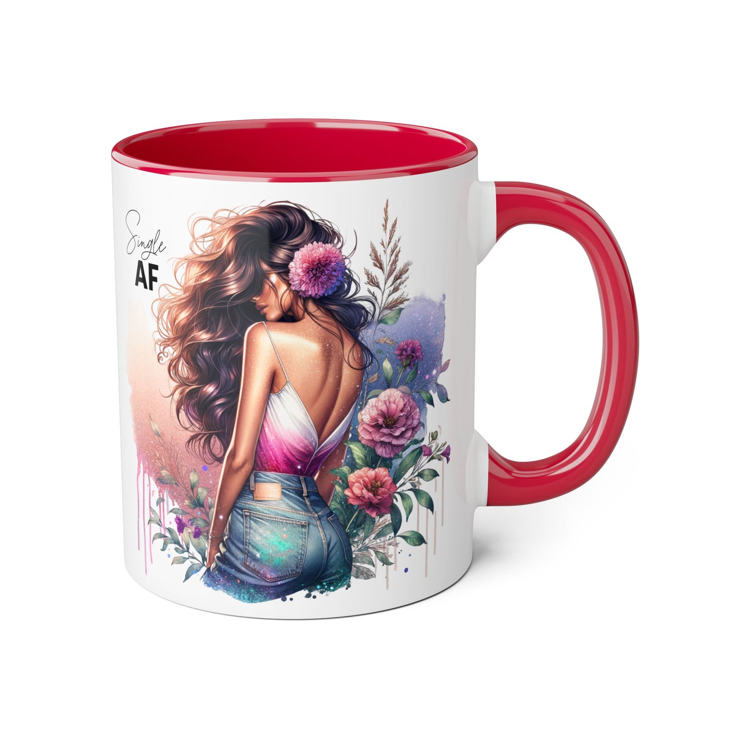 Single AF Floral Accent Mug - Drinkware for Single Ladies, Self-Care Gift, Coffee Lover, Unique Home Decor, Valentine's Day Gift