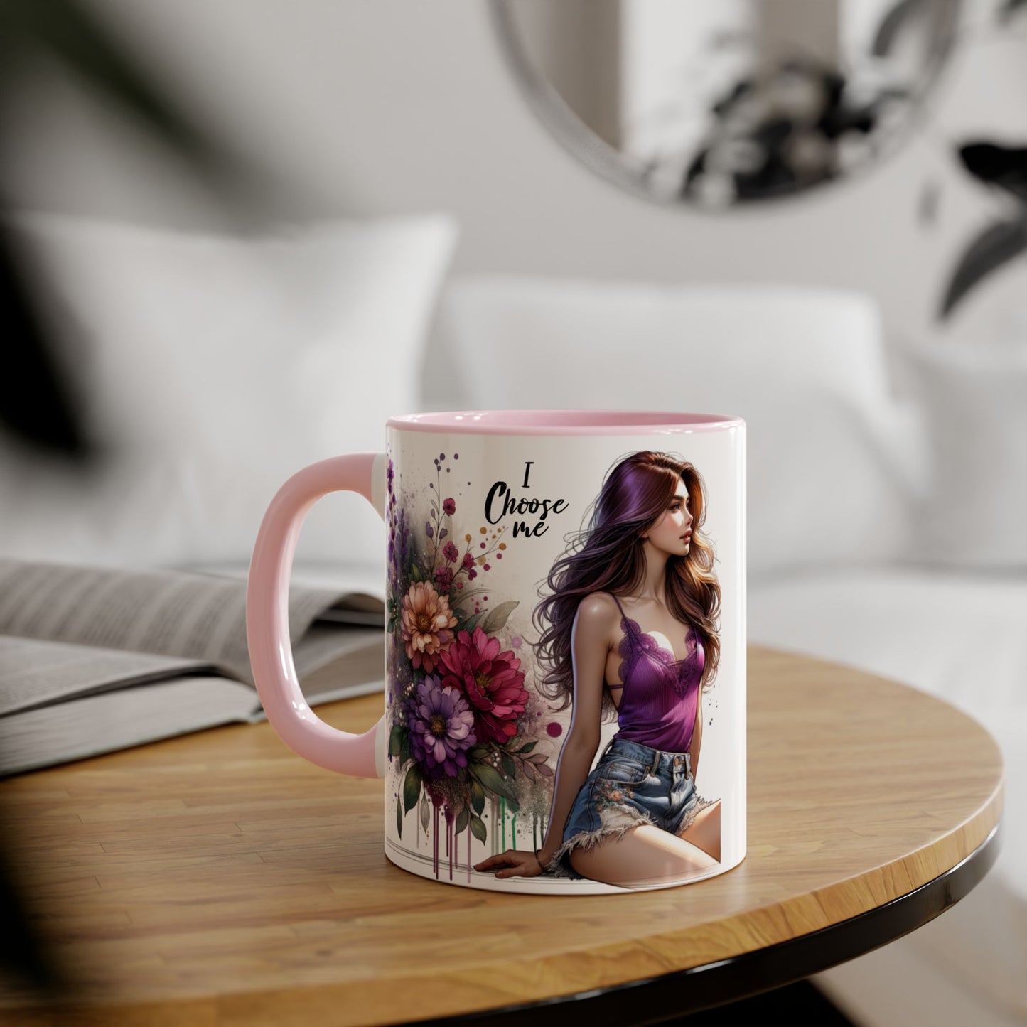 I Choose Me Elegant Floral Accent Mug, Coffee Cup, Tea Mug, Gift for Her, Inspirational Drinkware, Home Decor, Birthday Gift, Art Mug