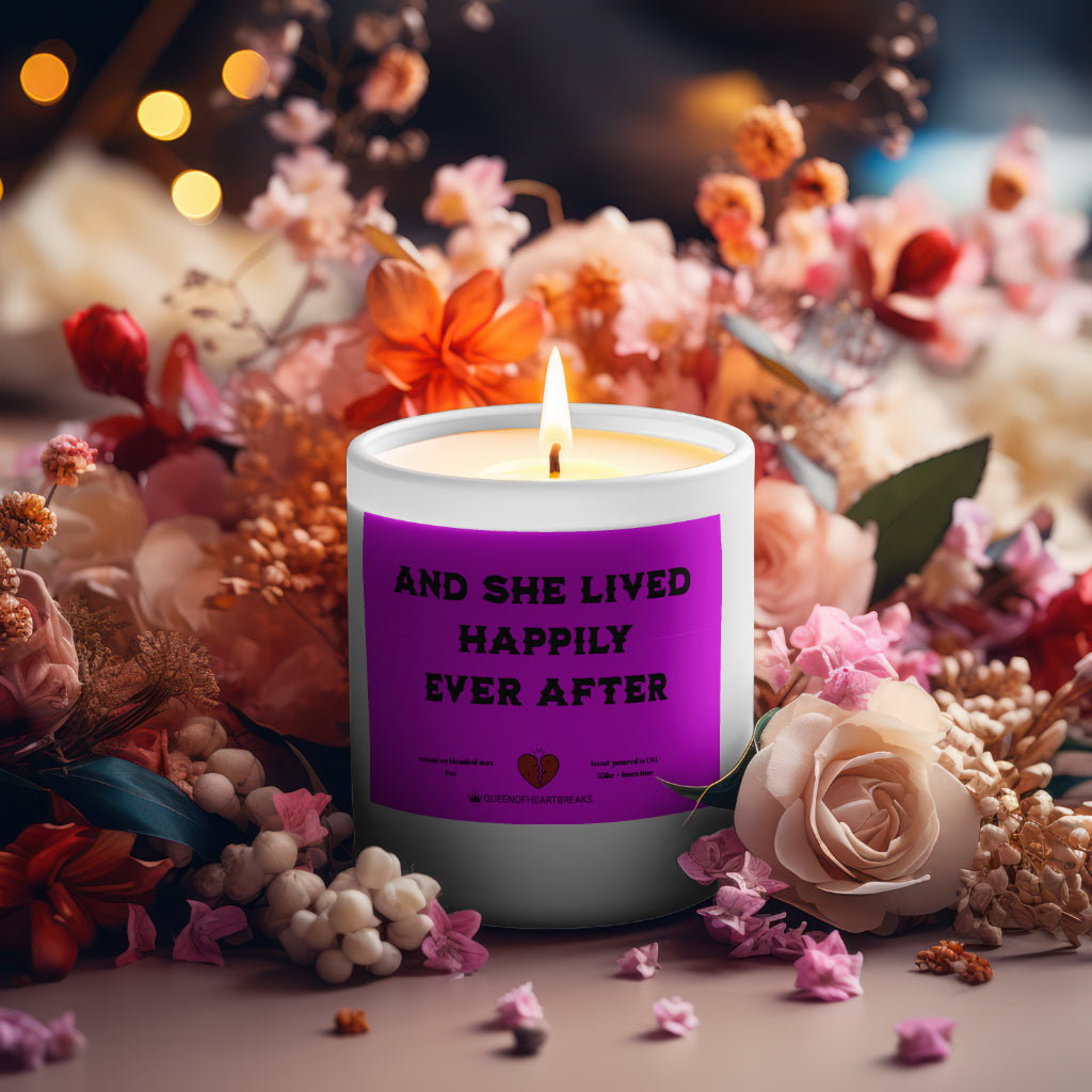 And She Lived Happily Ever After-Candle Frosted (Pink Wick) Glass