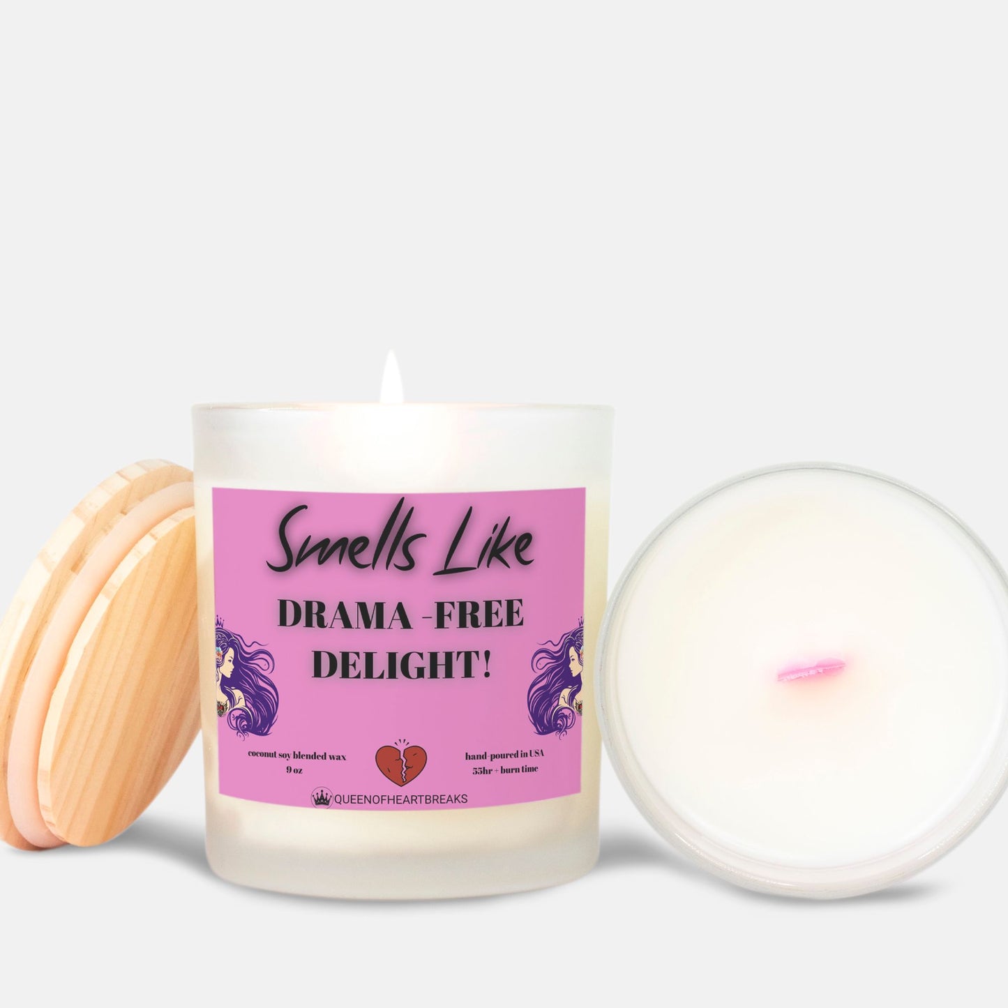 Smells Like Drama- Free Delight-Candle Frosted (Pink Wick) Glass