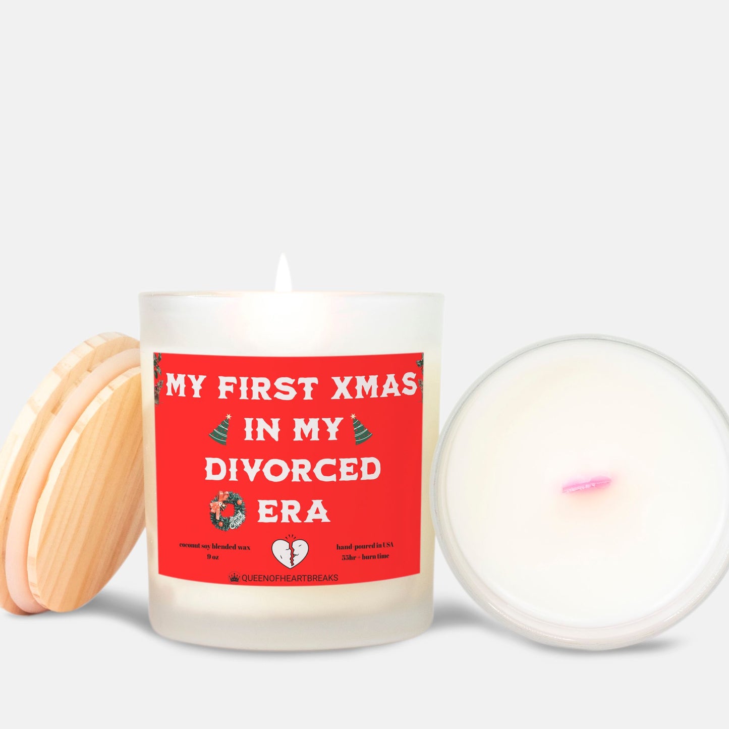 My First X'Mas In My Divorced Era-Candle Frosted (Pink Wick) Glass