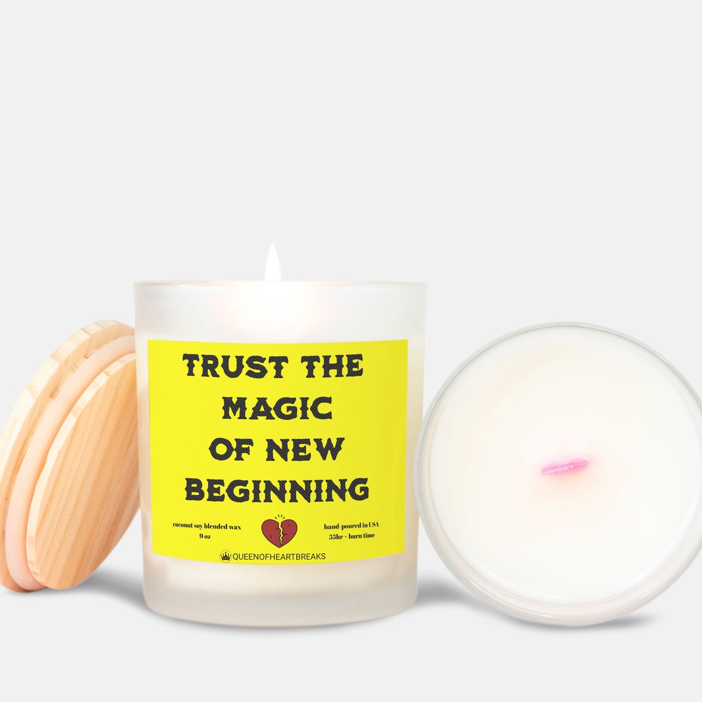 Trust The Magic Of New Beginning-Candle Frosted (Pink Wick) Glass