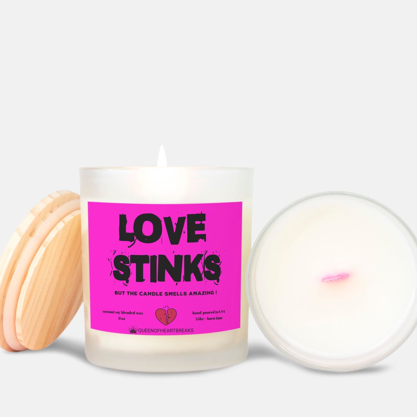 Love Stinks-Candle Frosted (Pink Wick) Glass