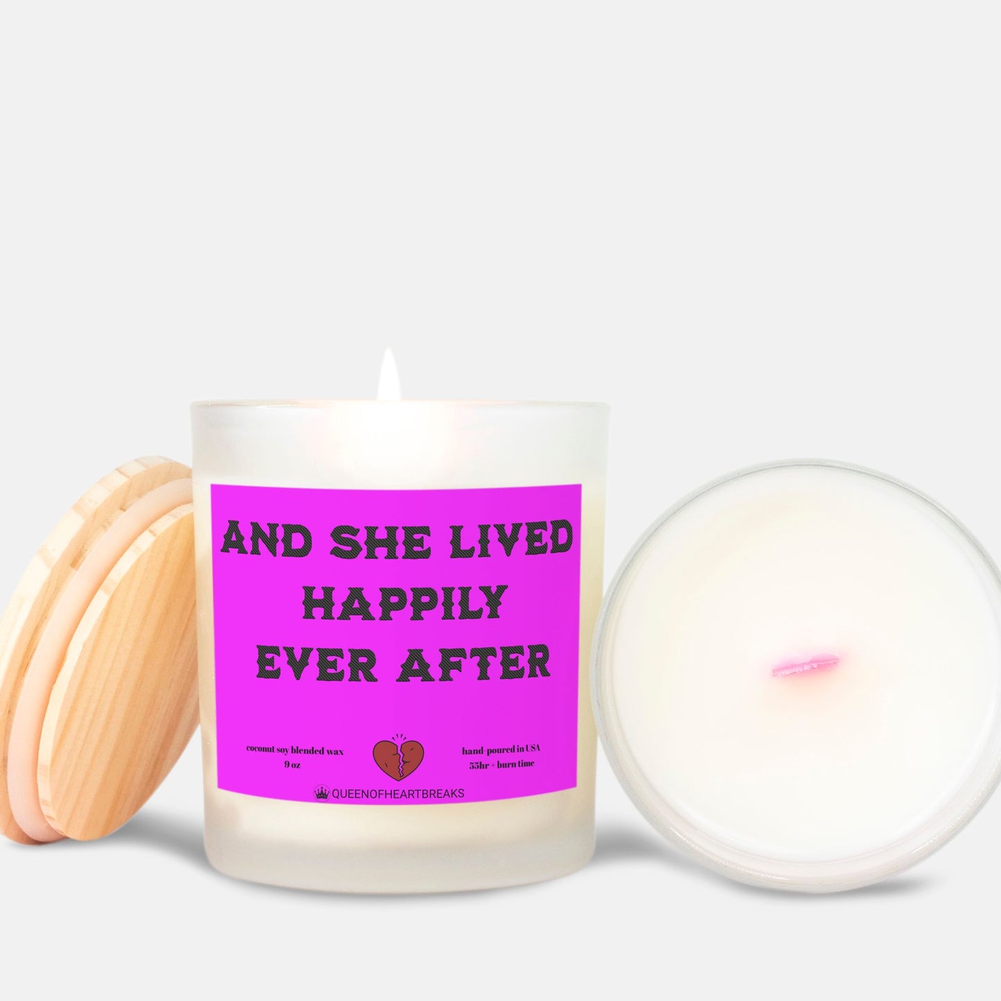 And She Lived Happily Ever After-Candle Frosted (Pink Wick) Glass