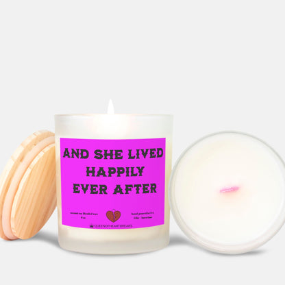 And She Lived Happily Ever After-Candle Frosted (Pink Wick) Glass