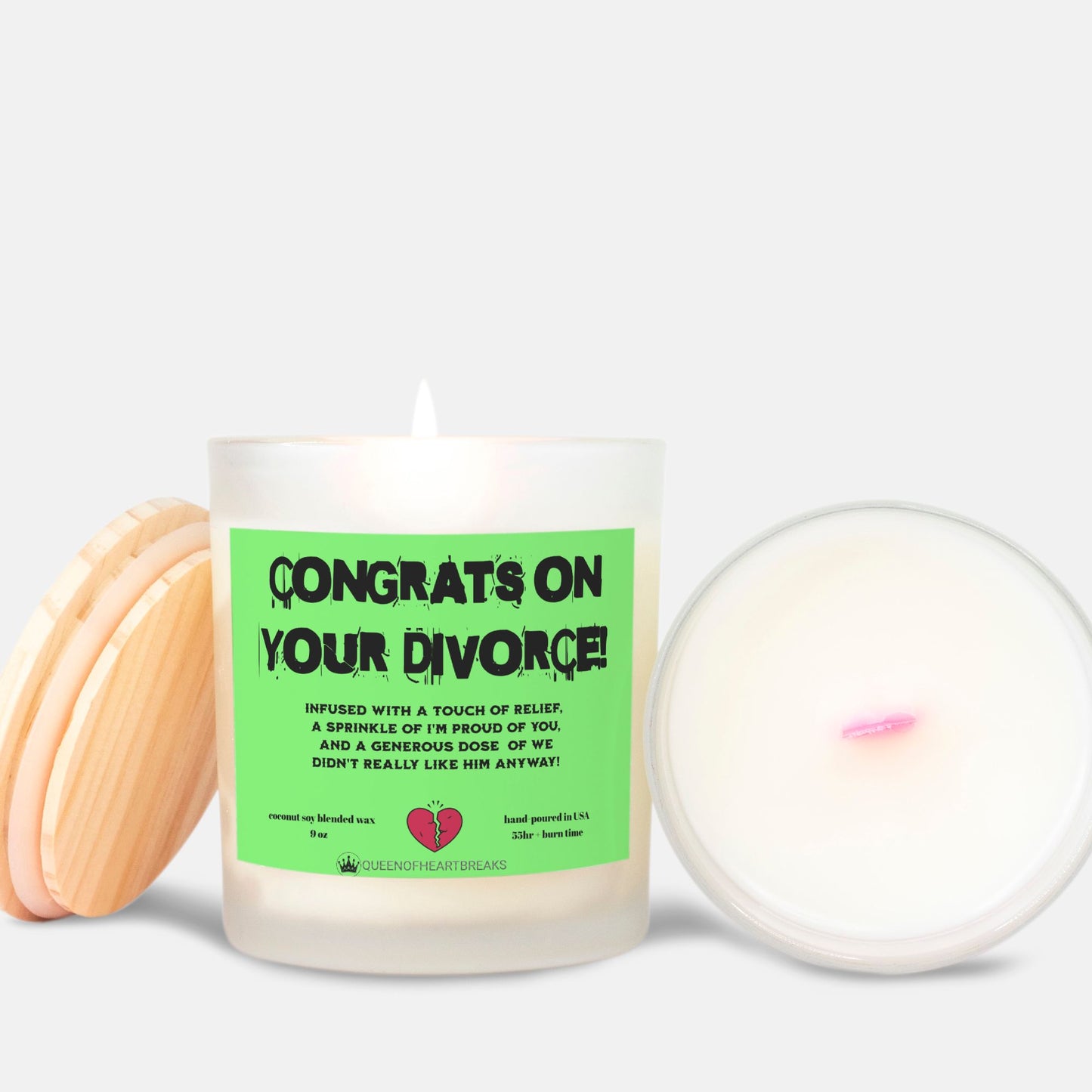 Congrats On Your Divorce Candle Frosted (Pink Wick) Glass