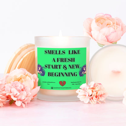 Smells Like A Fresh & New Beginning-Candle Frosted (Pink Wick) Glass