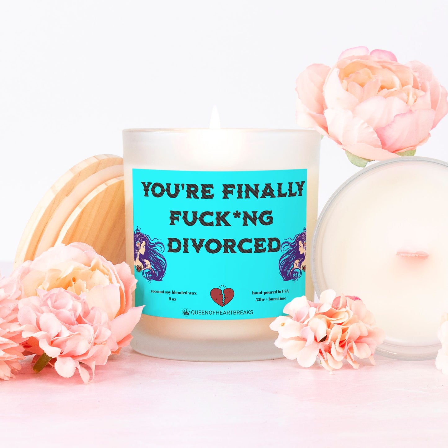 You're Finally Fuck*ng Divorced-Candle Frosted (Pink Wick) Glass