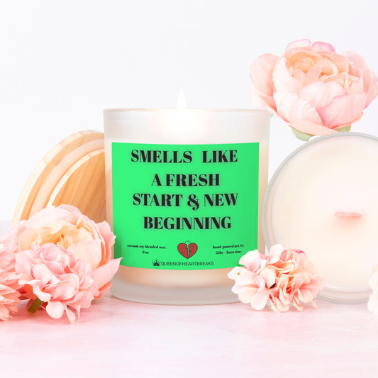 Smells Like A Fresh & New Beginning-Candle Frosted (Pink Wick) Glass