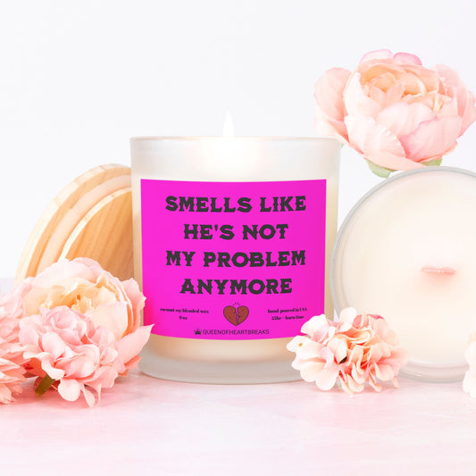 Smells Like His Not My Problem Anymore -Candle Frosted (Pink Wick) Glass