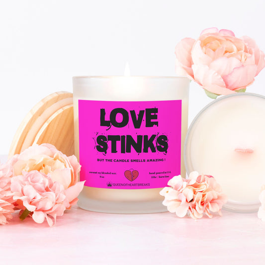 Love Stinks-Candle Frosted (Pink Wick) Glass