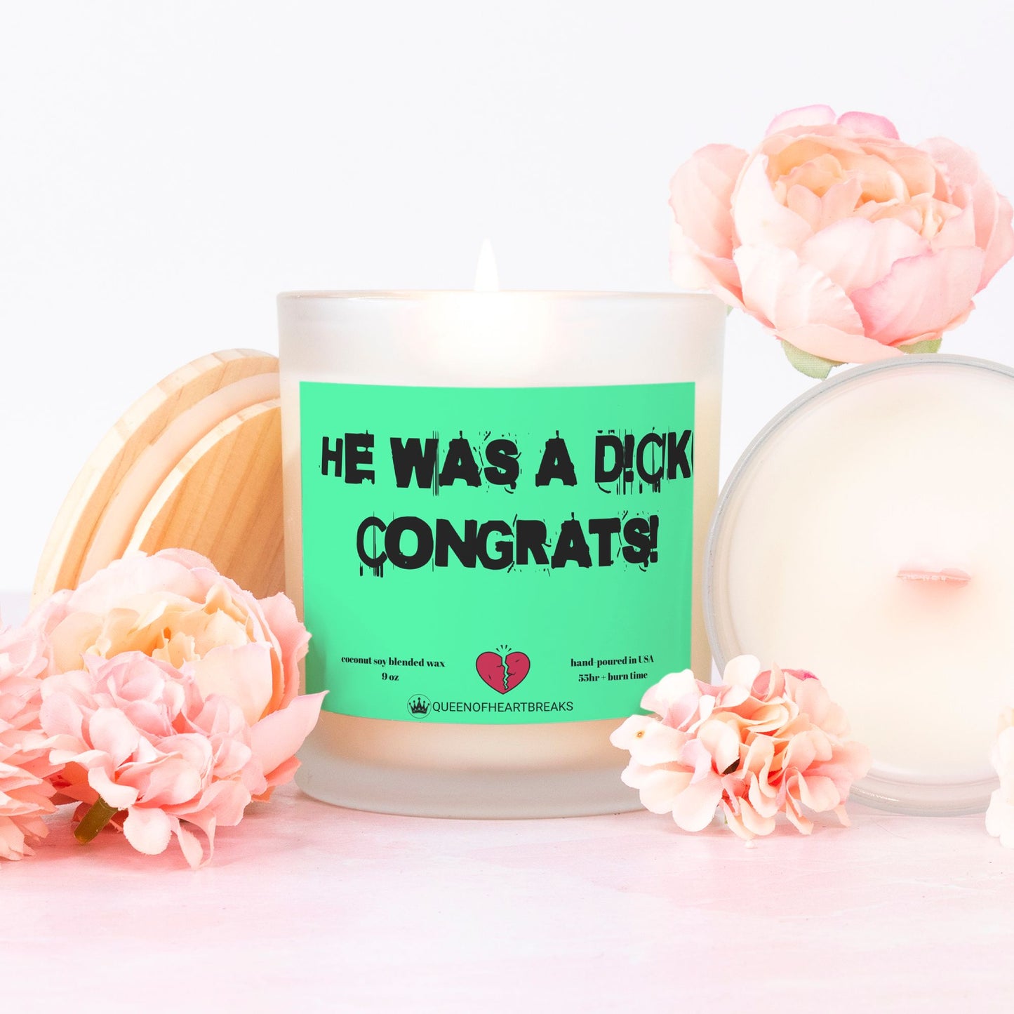 He Was a Dick Congrats-Candle Frosted (Pink Wick) Glass