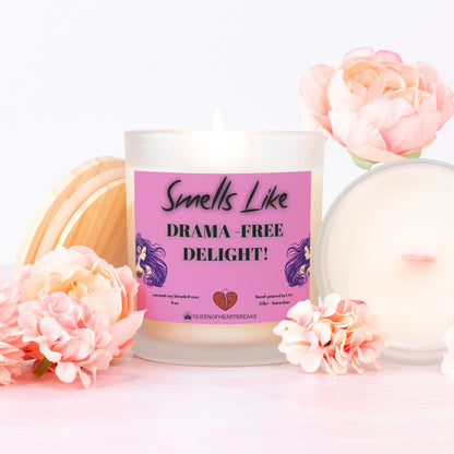 Smells Like Drama- Free Delight-Candle Frosted (Pink Wick) Glass