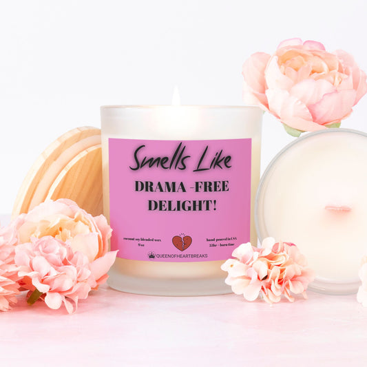 Smells Like Drama- Free Delight-Candle Frosted (Pink Wick) Glass