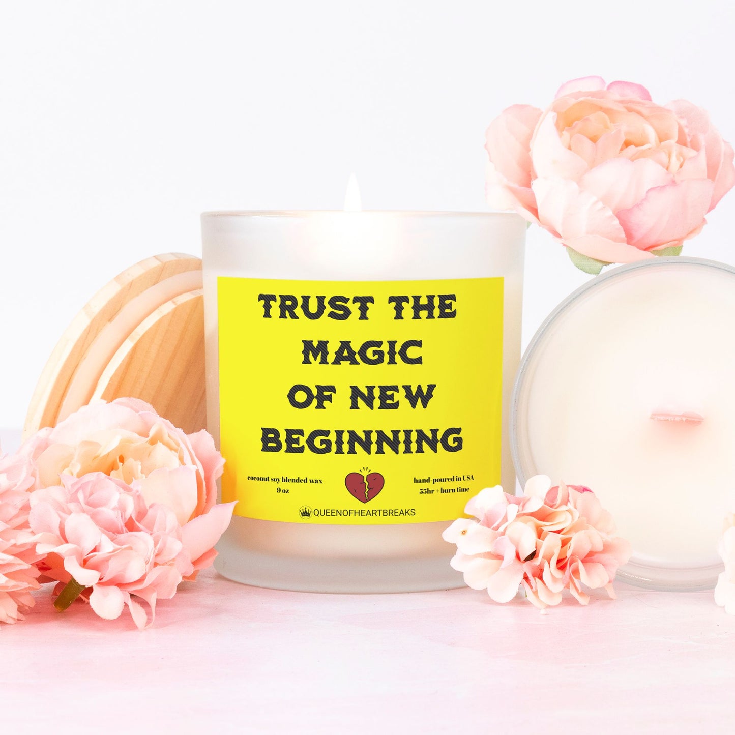 Trust The Magic Of New Beginning-Candle Frosted (Pink Wick) Glass