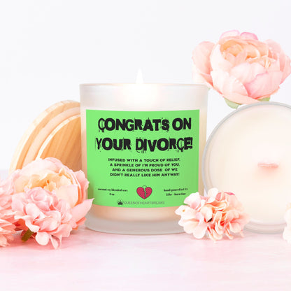 Congrats On Your Divorce Candle Frosted (Pink Wick) Glass