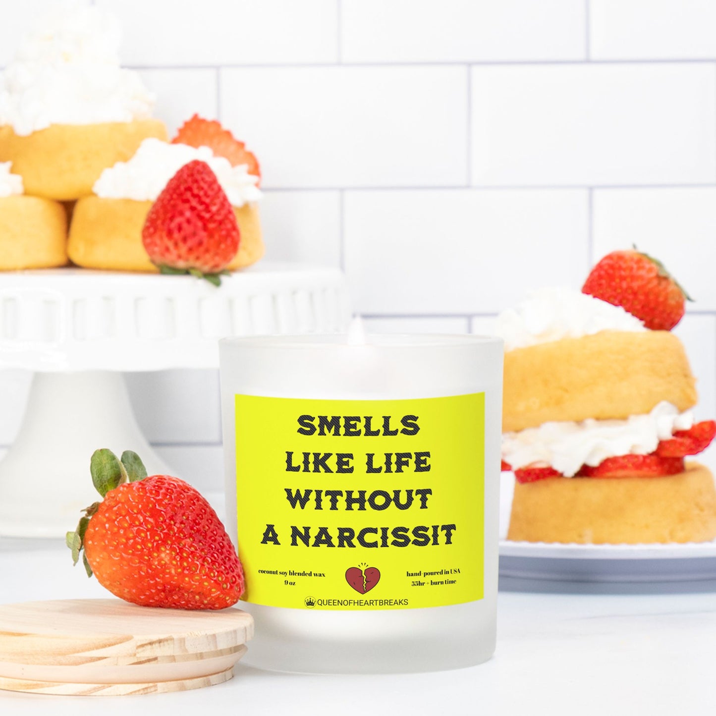 Smells Like Life Without a Narcissist-Candle Frosted (Pink Wick) Glass